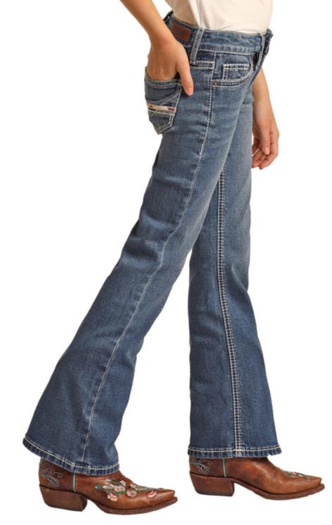 ROCK & ROLL GIRLS COWHIDE EMBROIDERED BOOTCUT JEAN