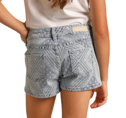 Rock & Roll Denim Girls' Light Wash Bandana Print Shorts