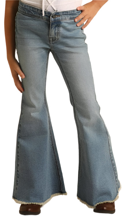 Rock Roll Girl's Light Wash Bell Bottoms - Main Image