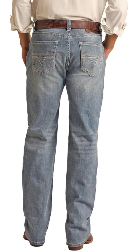 ROCK & ROLL MEN'S RELAXED FIT TWO TONE LIGHT WASH STRAIGHT BOOTCUT JEANS