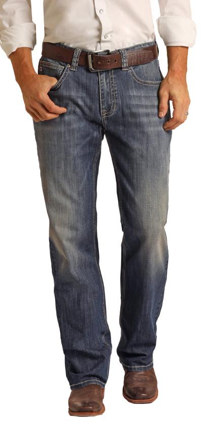 ROCK & ROLL DENIM RELAXED FIT STRETCH SIMPLE V STRAIGHT BOOTCUT JEANS