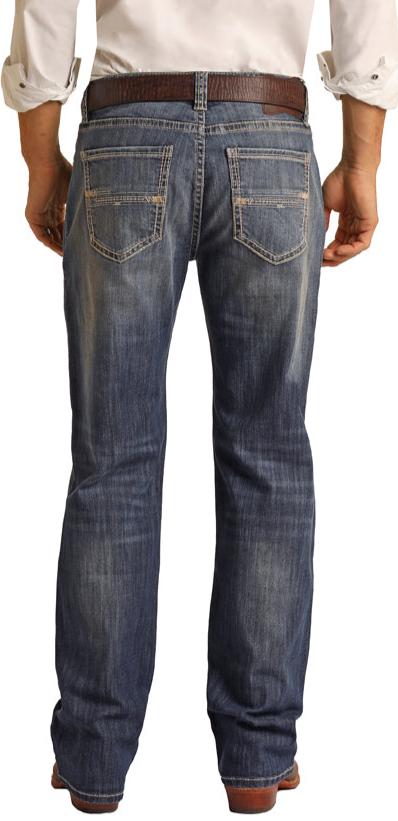 ROCK & ROLL DENIM RELAXED FIT STRETCH SIMPLE V STRAIGHT BOOTCUT JEANS