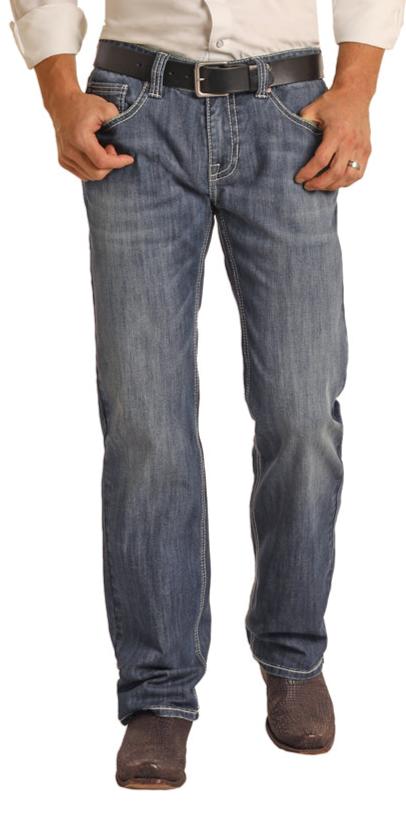 ROCK & ROLL MEN'S REGULAR FIT STRETCH STRAIGHT ROPE STITCH STRAIGHT BOOTCUT JEANS