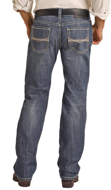 ROCK & ROLL MEN'S REGULAR FIT STRETCH STRAIGHT ROPE STITCH STRAIGHT BOOTCUT JEANS