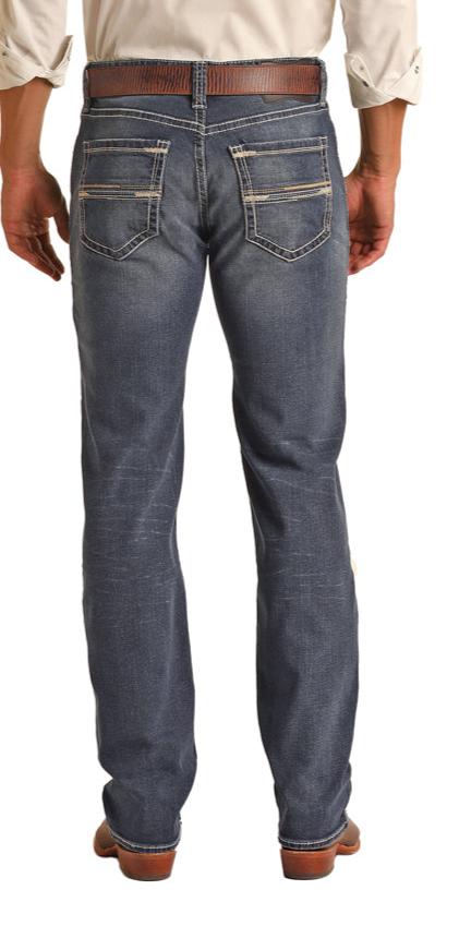 ROCK & ROLL MEN'S STRETCH STACKABLE BOOTCUT JEANS WITH STRAIGHT RAISED DENIM POCKET
