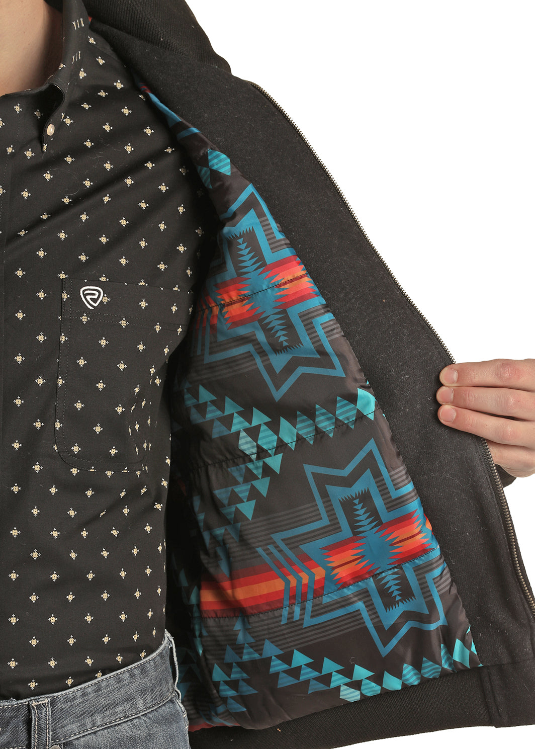 Rock & Roll Men's Cotton Solid Bomber Coat- Black