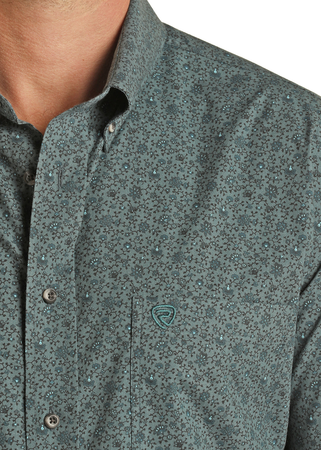 ROCK & ROLL DENIM VINTAGE '46 REGULAR FIT TEAL FLORAL BUTTON DOWN SHIRT