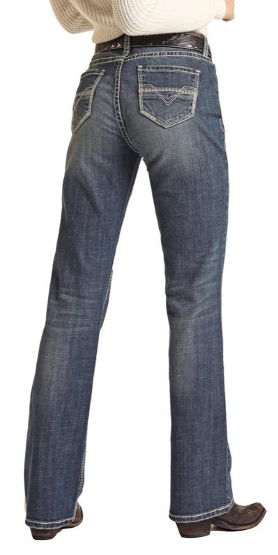 ROCK & ROLL LADIES MID RISE STRETCH BOYFRIEND IVORY POCKET STRAIGHT JEANS