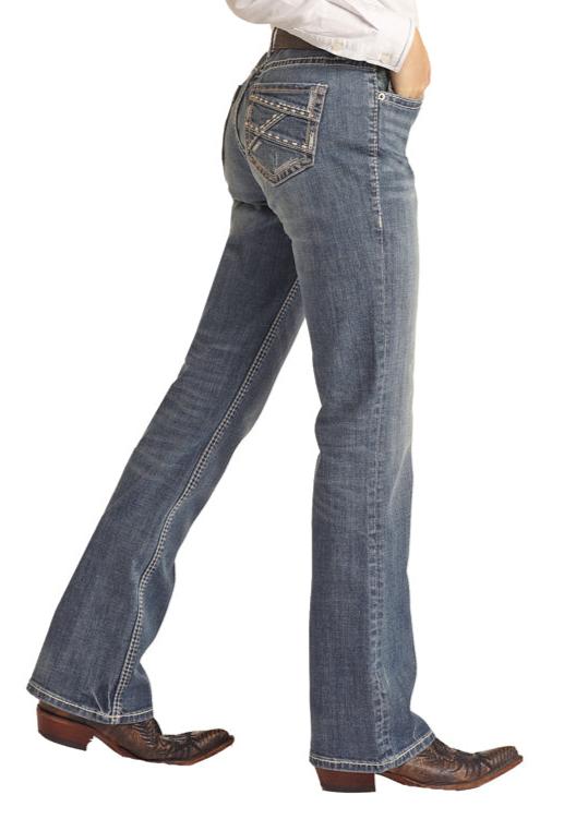 ROCK & ROLL DENIM MID RISE BOOT CUT RIDING JEAN