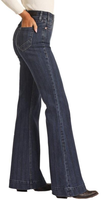 Rock & Roll Ladies Medium Wash Striped High Rise Trouser