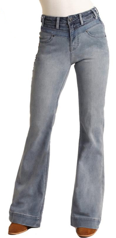 Rock & Roll Ladies Light Wash Yoke Front High Rise Trousers