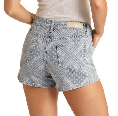 Rock & Roll Denim Women's Light Wash High Rise Bandana Print Shorts