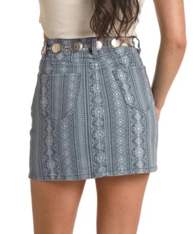 ROCK & ROLL ARIZONA AZTEC LIGHT WASH DENIM SKIRT