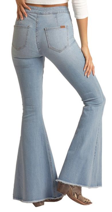 Rock & Roll Cowgirl Ladies Pull-on Button Bell Stretch Jean - Light Wash