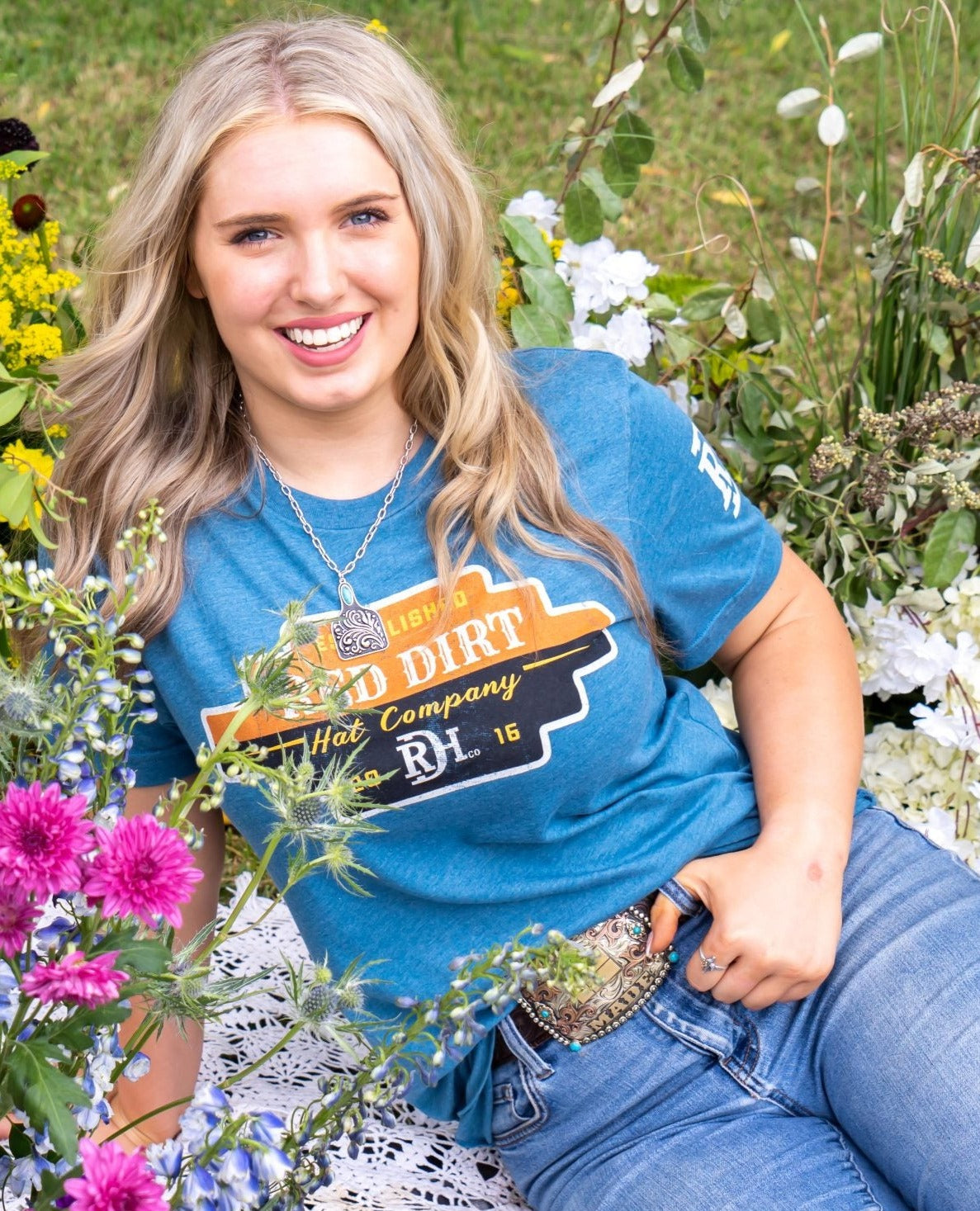 RED DIRT HAT CO AZTEC SIGN TEE SHIRT in DEEP HEATHER TEAL