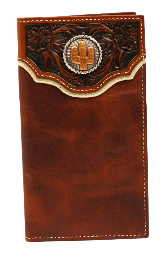RODEO WALLET FLORAL EMBOSSED OVERLAY CACTUS CONCHO BROWN