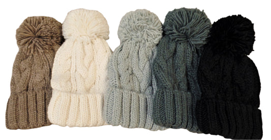 CABLE KNIT POMPOM BEANIE 5 COLORS