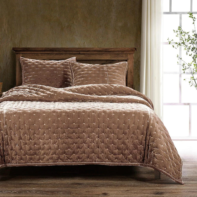 STELLA FAUX SILK VELVET QUILT in DUSTY ROSE, QUEEN