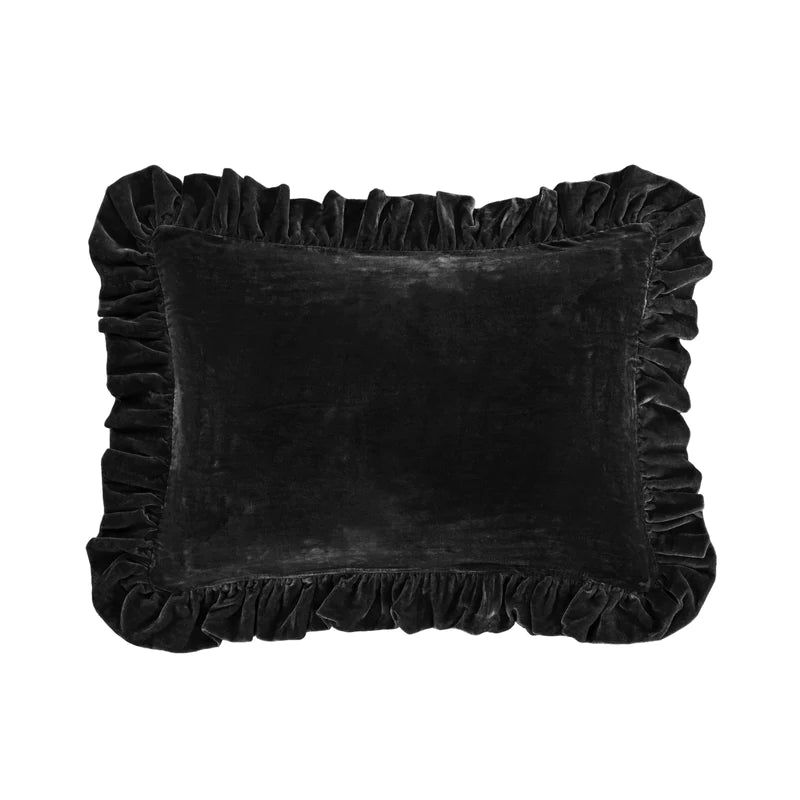 STELLA FAUX SILK VELVET OBLONG PILLOW in BLACK