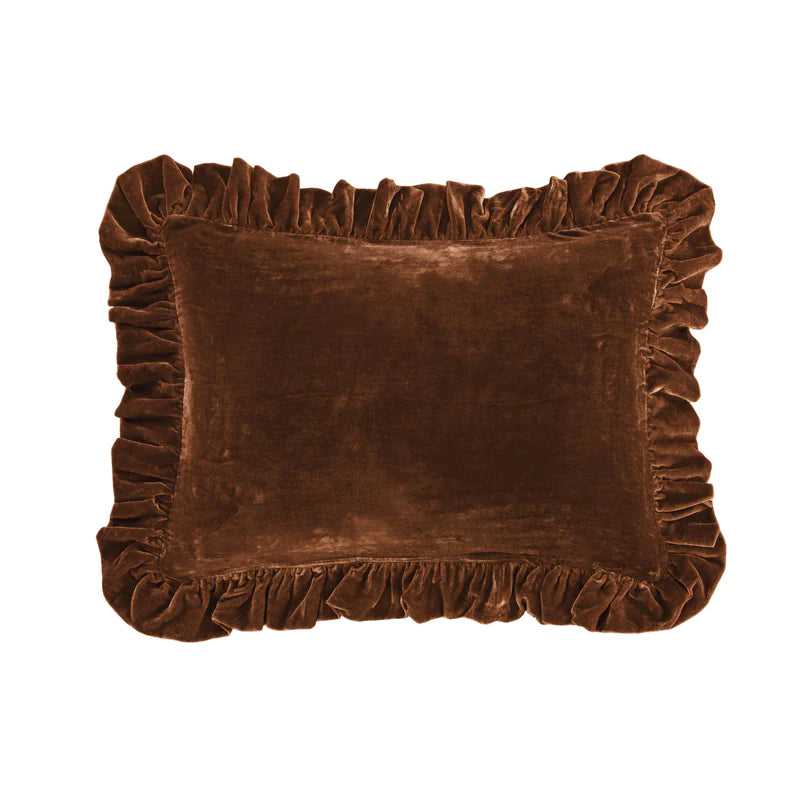 STELLA FAUX SILK VELVET OBLONG PILLOW in COPPER BROWN