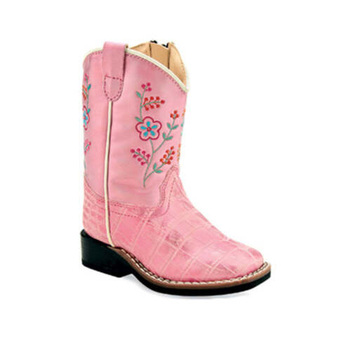 OLD WEST TODDLER GIR'LS PINK CROC EMBROIDERED BOOT