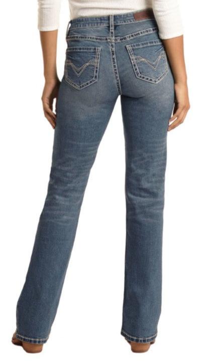 Rock & Roll Denim Ladies Light Vintage Mid Rise Extra Stretch Boot Cut Jeans