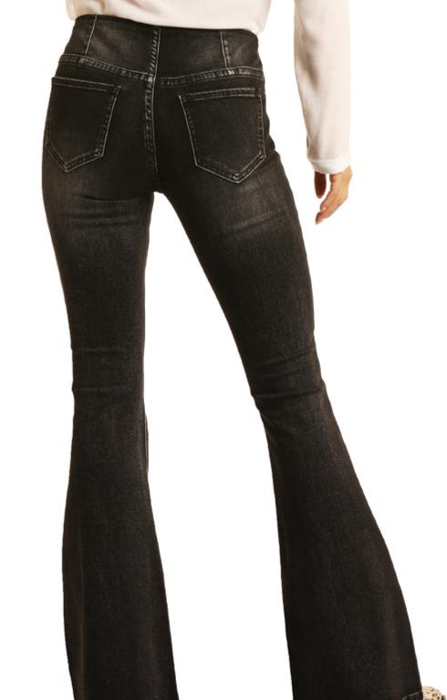 Rock & Roll Ladies Bargain Bell Pull on Jeans in Black