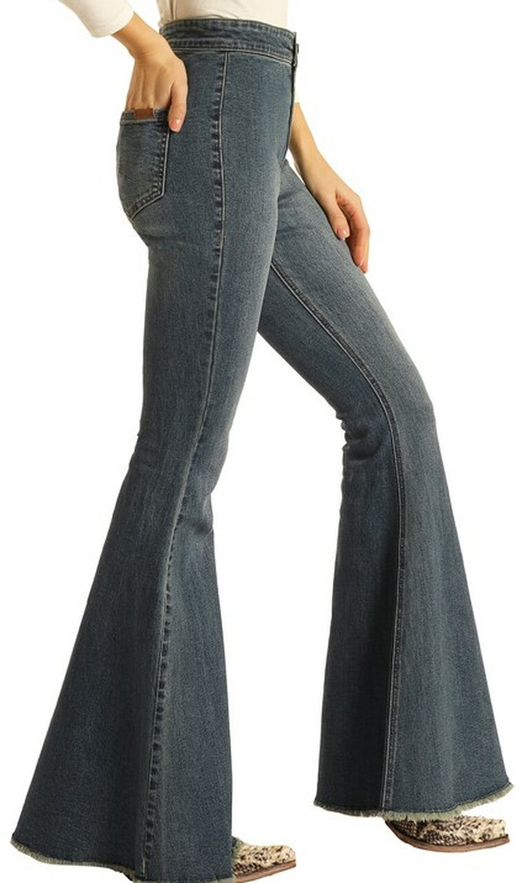 Rock & Roll LADIES BUTTON BELLS HIGH RISE STRETCH FLARE JEANS