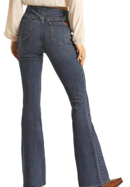Rock & Roll Cowgirl Ladies Bargain Bells High Rise Pull-On Stretch Bell Bottom Jeans