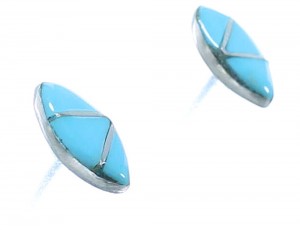 Zuni Sterling Silver & Stone Inlay Stud Earrings