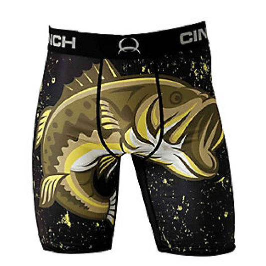 Cinch Men's Black and Yellow "Nice Bass" Print Boxers