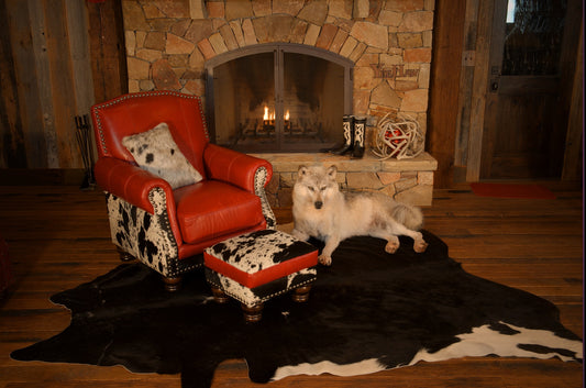 Fireside Leather & Cowhide Chair with Ottoman