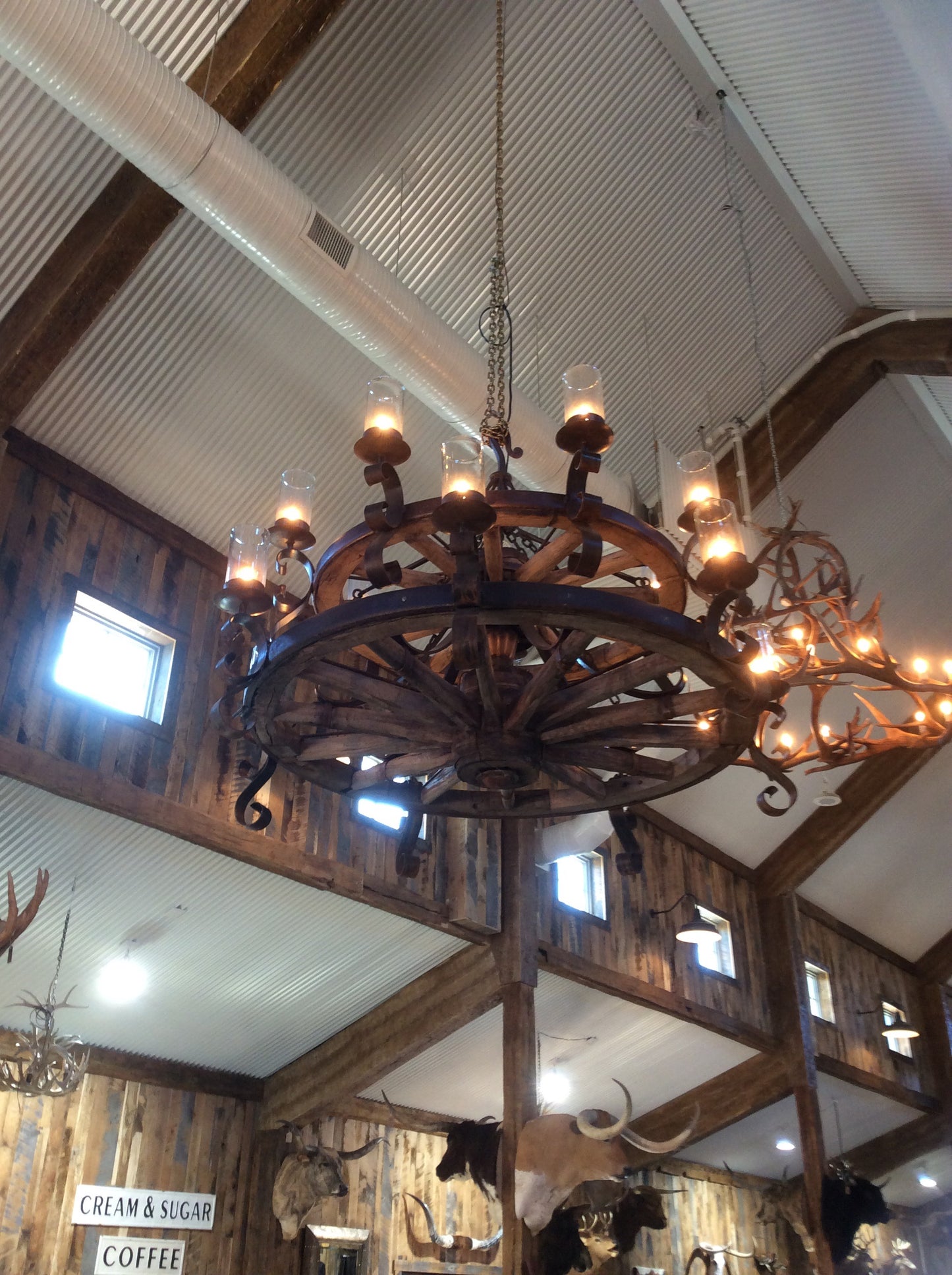** SOLD***  Double Wagon Wheel Chandelier