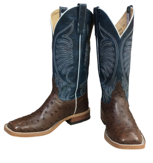 Anderson Bean Full Quill Ostrich w/ Teal Goat Square Toe Boots S3004