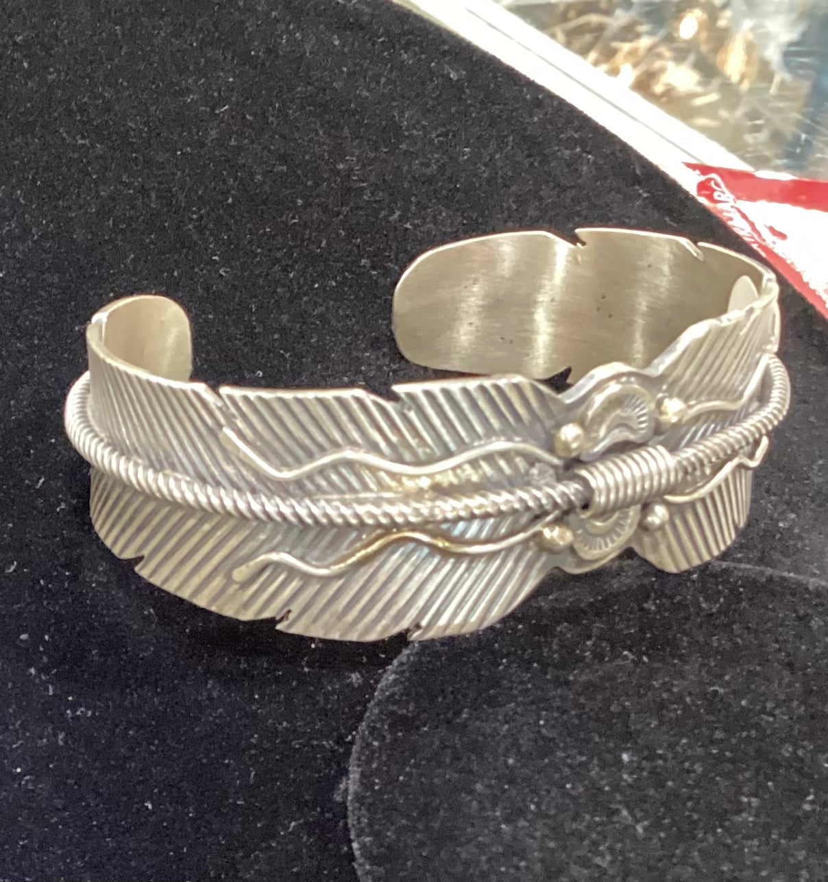 Navajo Double Feather Sterling Silver Cuff