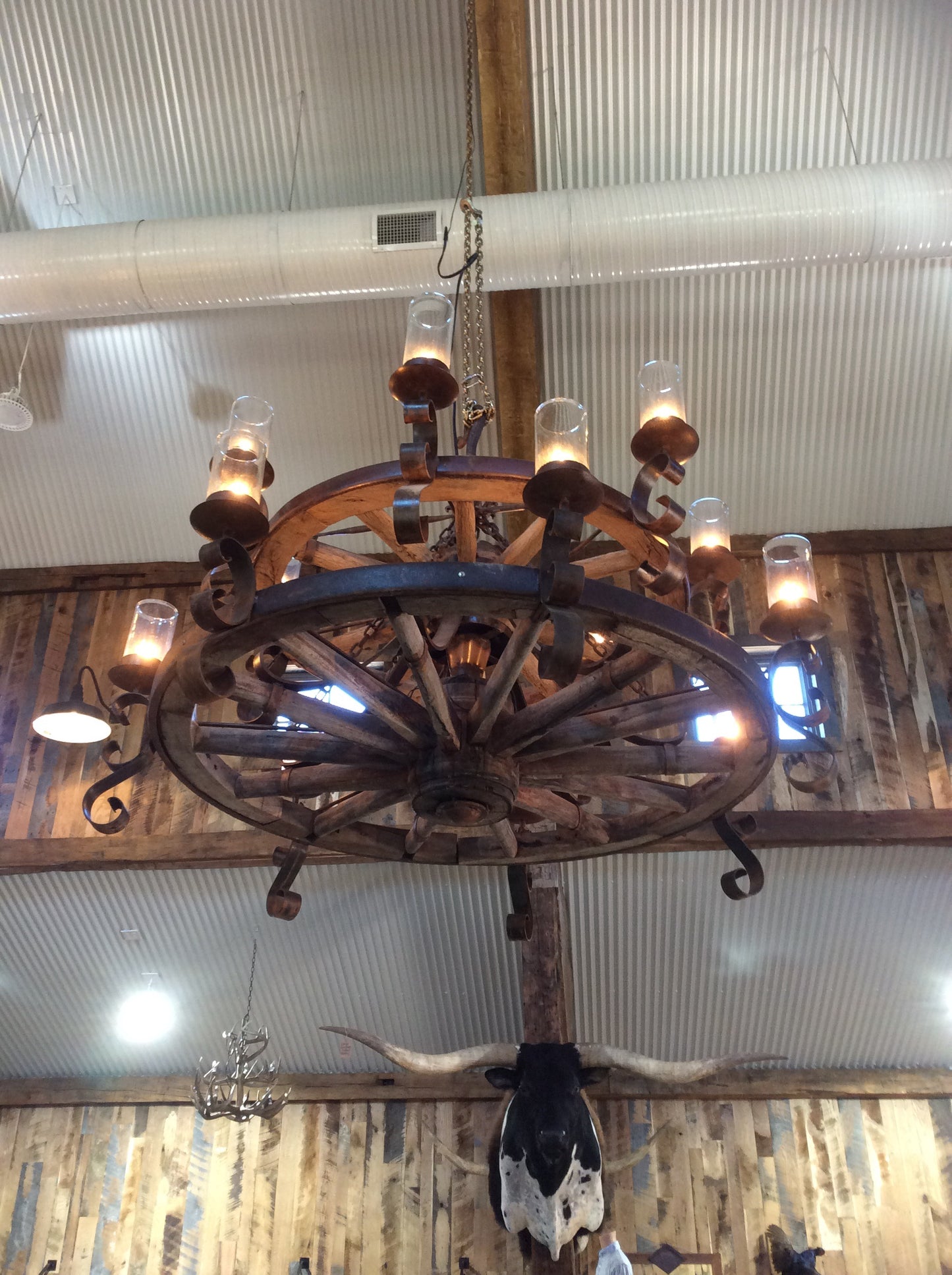 ** SOLD***  Double Wagon Wheel Chandelier