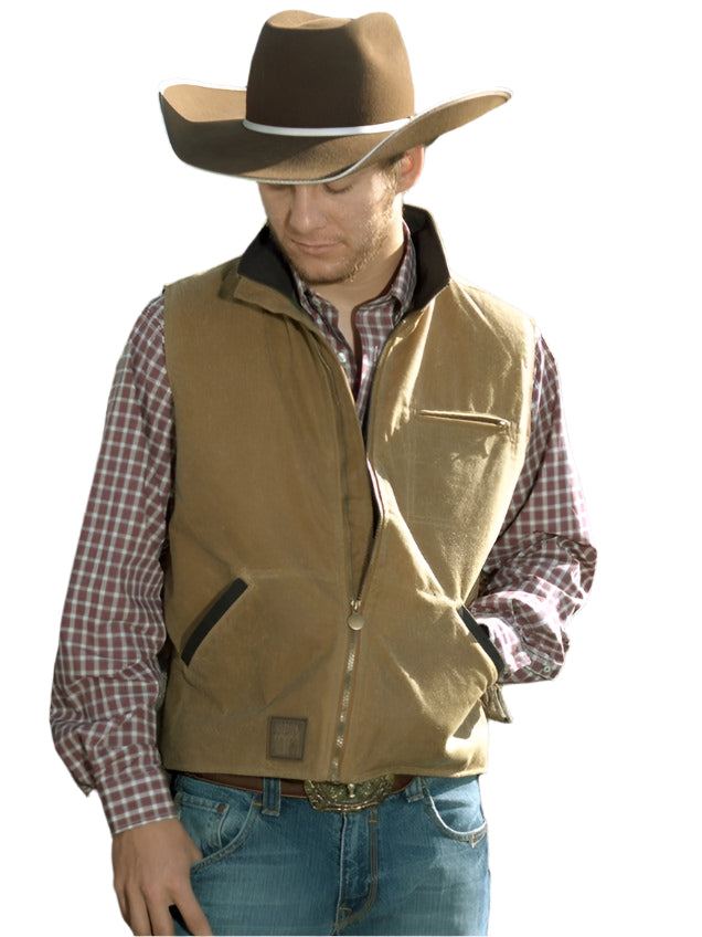 Outback Trading Sawbuck Oilskin Vest in Field Tan or Bronze