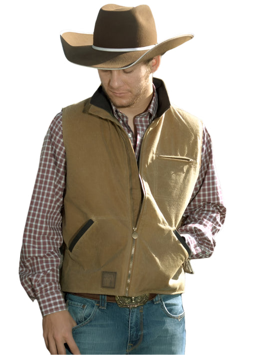 Outback Trading Co. Sawbuck Oilskin Vest in Field Tan or Bronze
