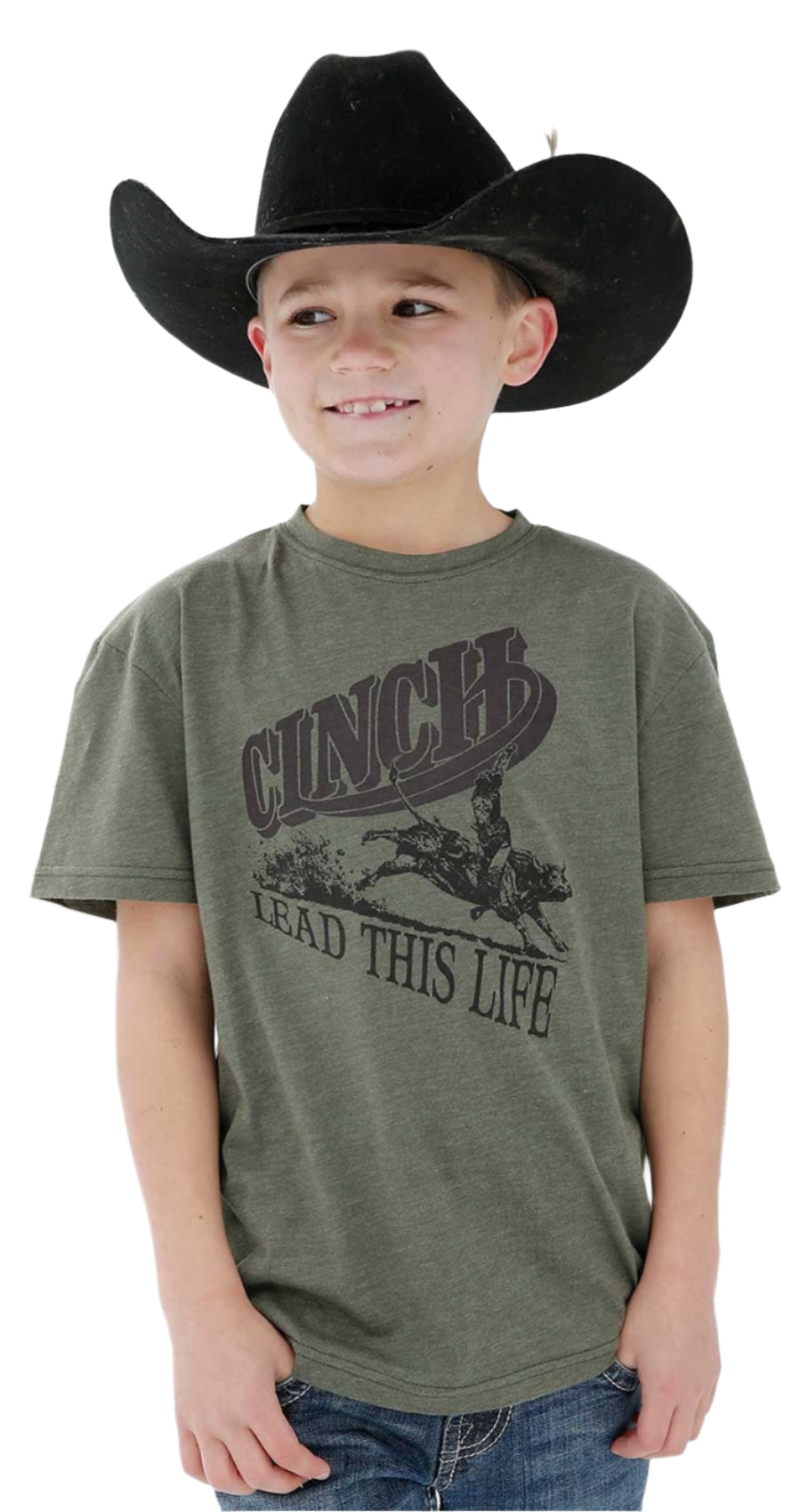 BOY'S CINCH LEAD THIS LIFE TEE - HEATHER OLIVE
