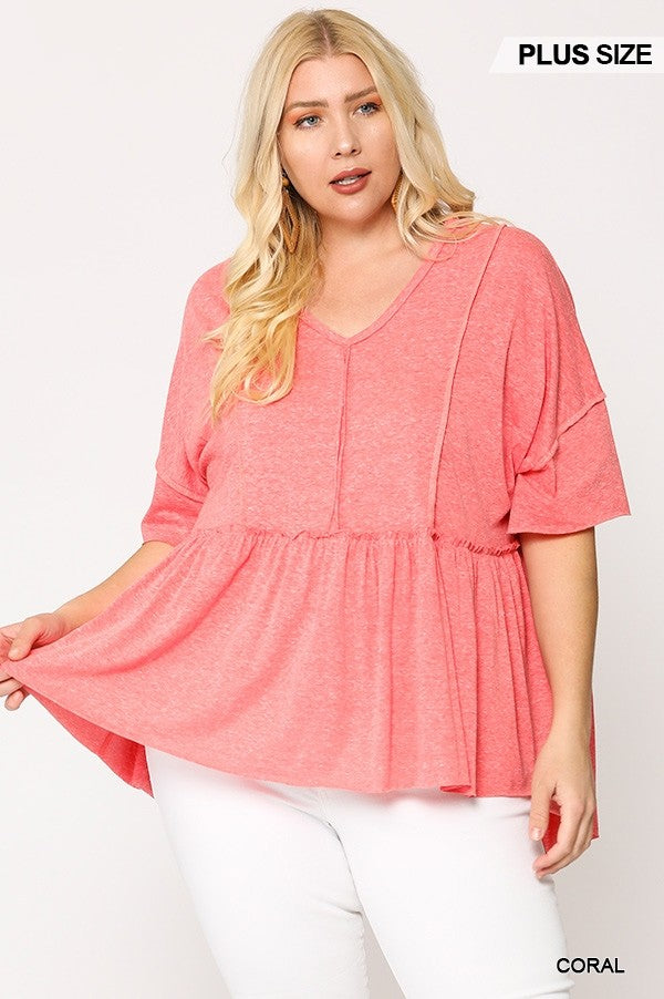 CORAL KNIT V-NECK PEPLUM TOP in PLUS SIZE – Yee Haw Ranch Outfitters