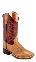 OLD WEST BOY'S YOUTH DARK RED TOP TAN BOOTS
