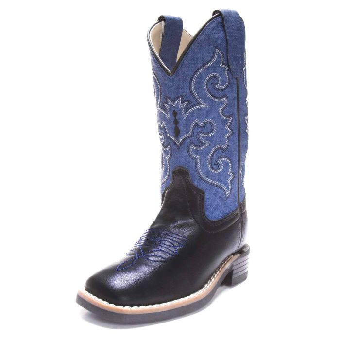 OLD WEST BOY'S DARK BLUE TOP BLACK COWBOY BOOTS