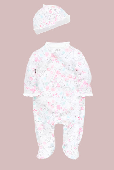 WATERCOLOR ROSE FOOTED ONE-PIECE and HAT