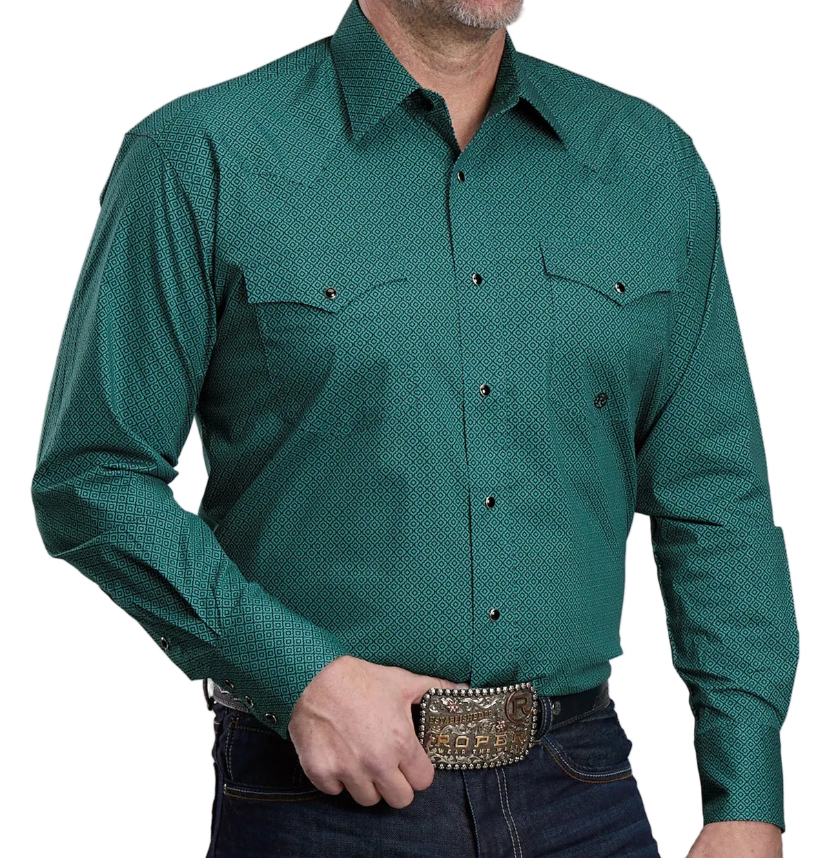 ROPER MEN'S JADE LATTICE WESTERN SNAP STRETCH SHIRT