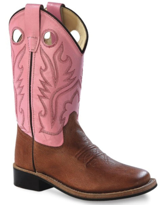 OLD WEST GIRL'S YOUTH PINK TOP TAN BOOTS