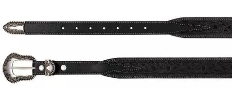 CATCHFLY LADIES' BLACK TAPERED FLORAL EMBOSSED BELT
