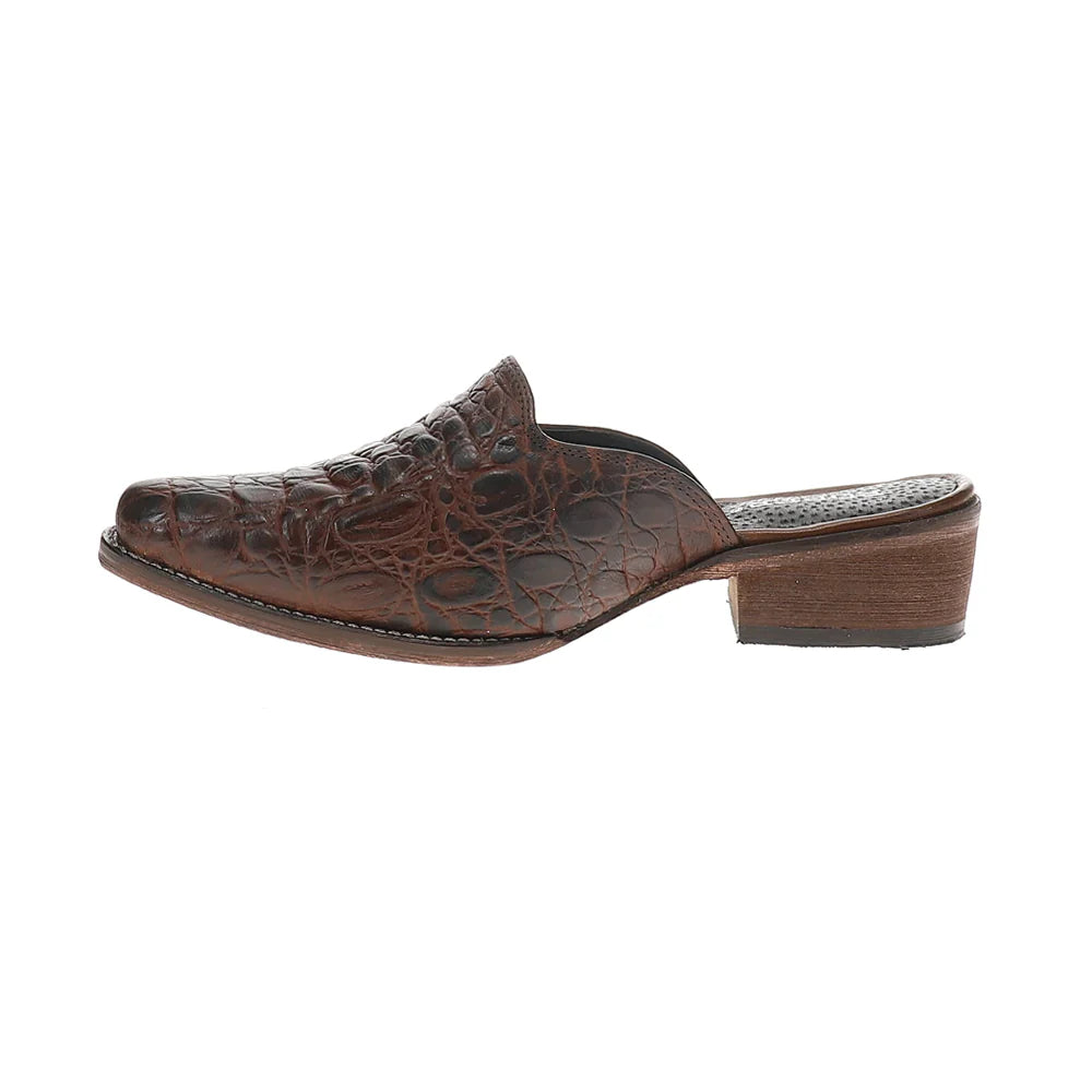 ROPER "LYNELLE" EMBOSSED CAIMAN PRINT SLIP ON MULES - BROWN LEATHER