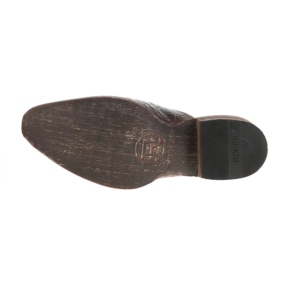 ROPER "LYNELLE" EMBOSSED CAIMAN PRINT SLIP ON MULES - BROWN LEATHER
