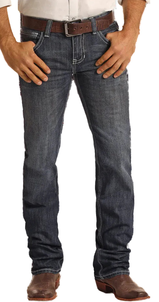 ROCK & ROLL MEN'S PISTOL STACKABLE BOOTCUT JEANS- DARK VINTAGE