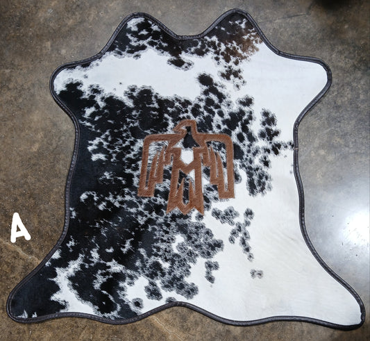 LEATHER TRIMMED THUNDERBIRD INLAY CALF HIDE RUGS